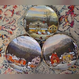Norman Rockwell Plates Stockbridge in Winter Vintage 1981-83 set of 3